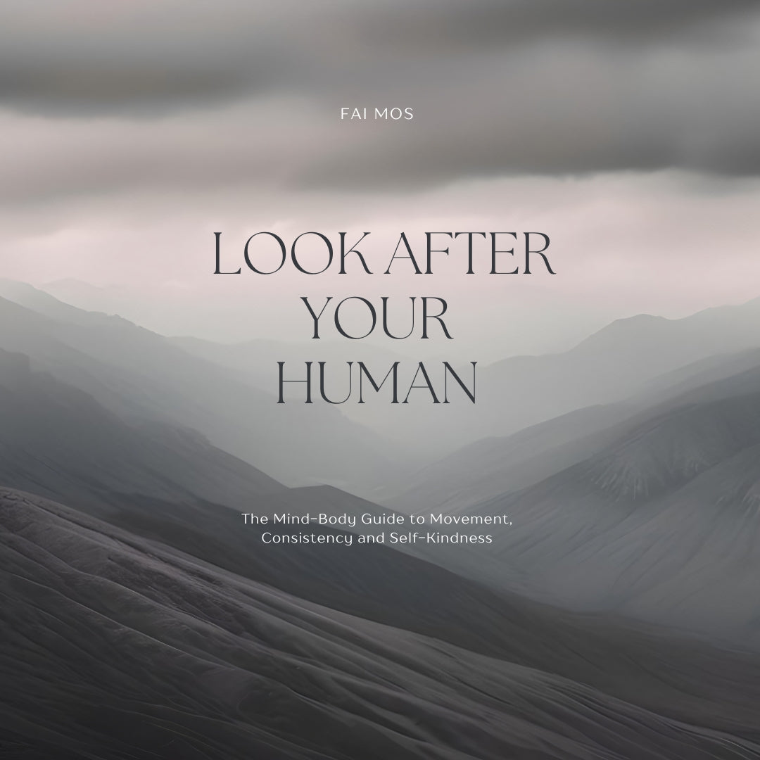 Book cover with mountain landscape and text 'Look After Your Human' by Fai Mos